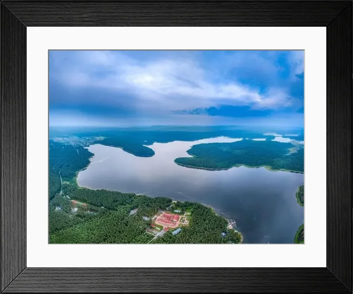 Framed Print : Big lake with green shores in bright sun light Framed Print : Big lake with green shores in bright sun light