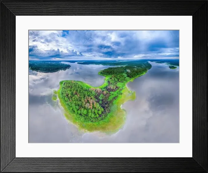Framed Print : Big lake with green shores in bright sun light Framed Print : Big lake with green shores in bright sun light