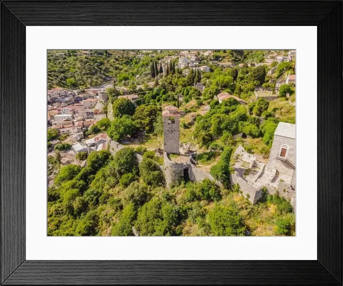 Framed Print : Old city. Sunny view of ruins of citadel in Stari Bar town near Bar city, Montenegro. Drone view Framed Print : Old city. Sunny view of ruins of citadel in Stari Bar town near Bar city, Montenegro. Drone view