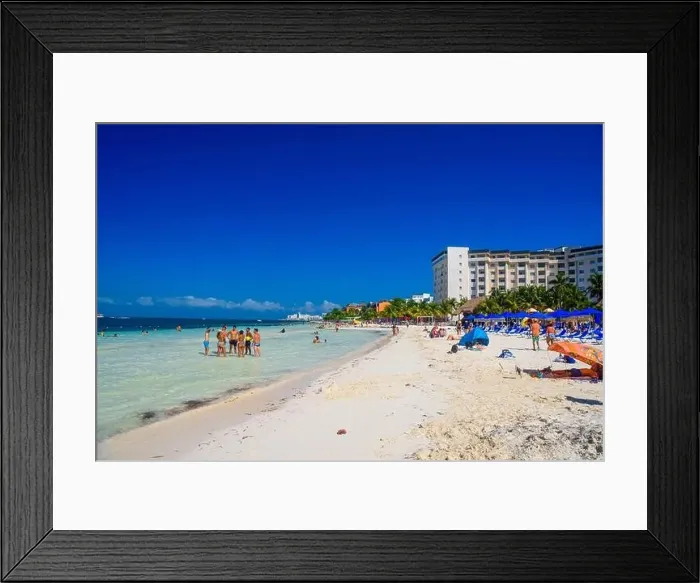 Framed Print : Group of people standin in the water beach on a sunny day in Cancun, Yukatan, Mexico Framed Print : Group of people standin in the water beach on a sunny day in Cancun, Yukatan, Mexico