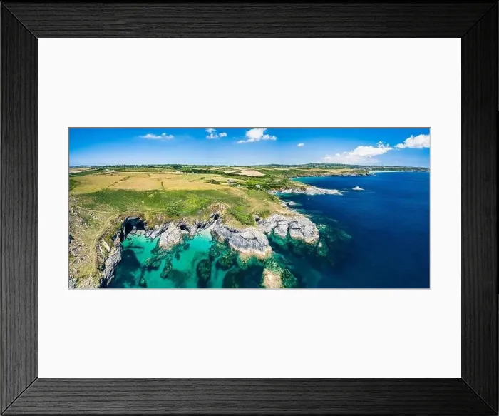 Framed Print : Top Down over Piskies Cove and HMS Warspite Cliffs from a drone, Penzance, Cornwall, England Framed Print : Top Down over Piskies Cove and HMS Warspite Cliffs from a drone, Penzance, Cornwall, England