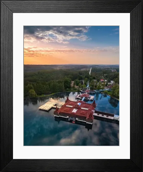 Framed Print : Heviz, Hungary - Aerial view of Lake Heviz at sunrise Framed Print : Heviz, Hungary - Aerial view of Lake Heviz at sunrise