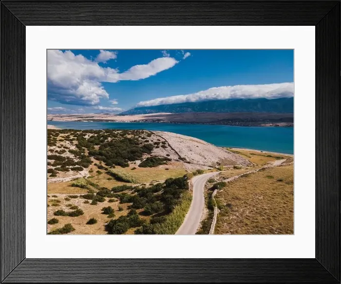 Framed Print : Drone flight over the beautiful island of Pag in Croatia, simuni, novalja, zrece beach Framed Print : Drone flight over the beautiful island of Pag in Croatia, simuni, novalja, zrece beach