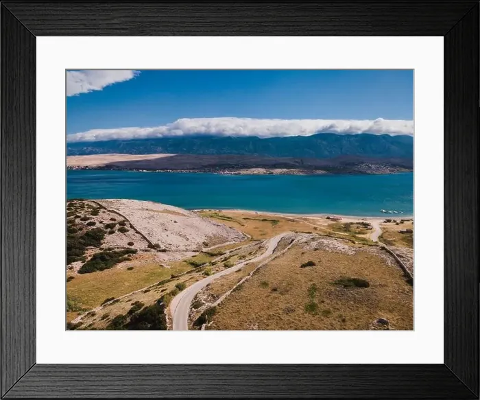 Framed Print : Drone flight over the beautiful island of Pag in Croatia, simuni, novalja, zrece beach Framed Print : Drone flight over the beautiful island of Pag in Croatia, simuni, novalja, zrece beach