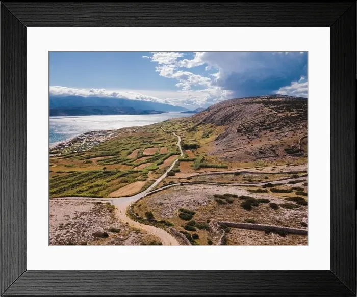 Framed Print : Drone flight over the beautiful island of Pag in Croatia, simuni, novalja, zrece beach Framed Print : Drone flight over the beautiful island of Pag in Croatia, simuni, novalja, zrece beach