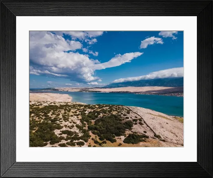 Framed Print : Drone flight over the beautiful island of Pag in Croatia, simuni, novalja, zrece beach Framed Print : Drone flight over the beautiful island of Pag in Croatia, simuni, novalja, zrece beach