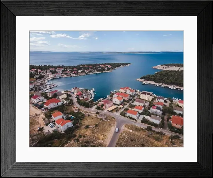 Framed Print : Drone flight over the beautiful island of Pag in Croatia, simuni, novalja, zrece beach Framed Print : Drone flight over the beautiful island of Pag in Croatia, simuni, novalja, zrece beach