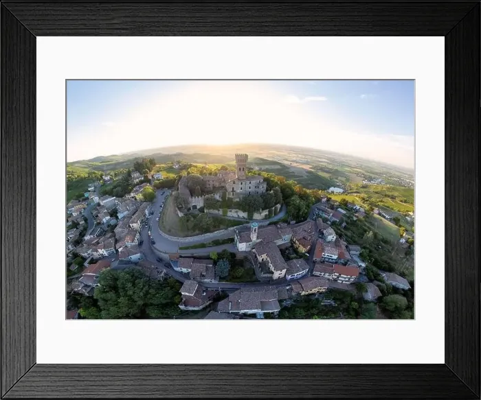 Framed Print : Aerial view of Cigognola Castle - vineyards and countryside in background, Oltrepo Pavese, Pavia, Lombardy, Italy Framed Print : Aerial view of Cigognola Castle - vineyards and countryside in background, Oltrepo Pavese, Pavia, Lombardy, Italy