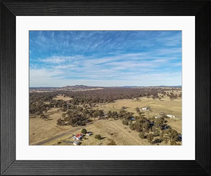 Framed Print : Aerial View at Deepwater, NSW, 2371, Australia, view of the town, buildings and surroundings Framed Print : Aerial View at Deepwater, NSW, 2371, Australia, view of the town, buildings and surroundings