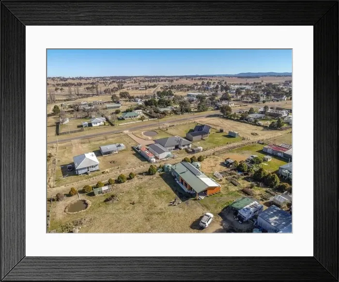 Framed Print : Aerial View at Deepwater, NSW, 2371, Australia, view of the town, buildings and surroundings Framed Print : Aerial View at Deepwater, NSW, 2371, Australia, view of the town, buildings and surroundings