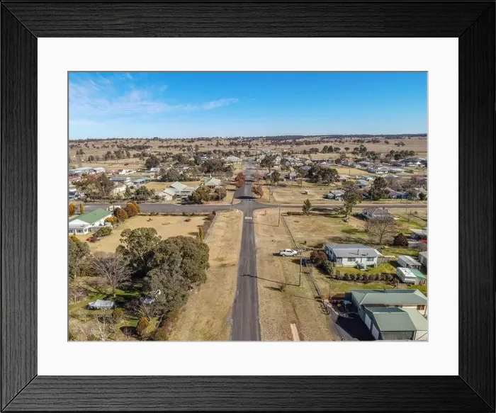 Framed Print : Aerial View at Deepwater, NSW, 2371, Australia, view of the town, buildings and surroundings Framed Print : Aerial View at Deepwater, NSW, 2371, Australia, view of the town, buildings and surroundings