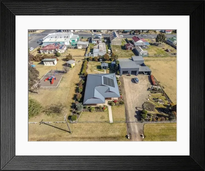 Framed Print : Aerial View at Deepwater, NSW, 2371, Australia, view of the town, buildings and surroundings Framed Print : Aerial View at Deepwater, NSW, 2371, Australia, view of the town, buildings and surroundings