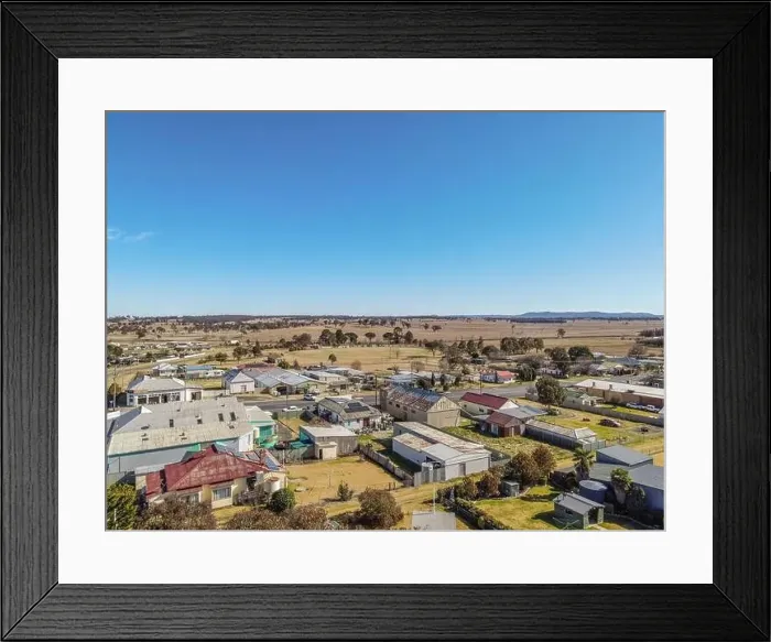 Framed Print : Aerial View at Deepwater, NSW, 2371, Australia, view of the town, buildings and surroundings Framed Print : Aerial View at Deepwater, NSW, 2371, Australia, view of the town, buildings and surroundings