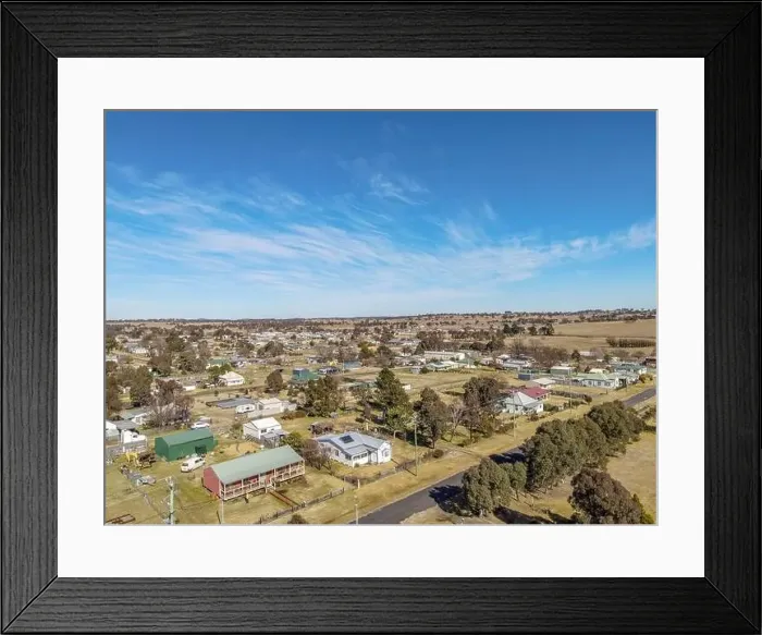 Framed Print : Aerial View at Deepwater, NSW, 2371, Australia, view of the town, buildings and surroundings Framed Print : Aerial View at Deepwater, NSW, 2371, Australia, view of the town, buildings and surroundings