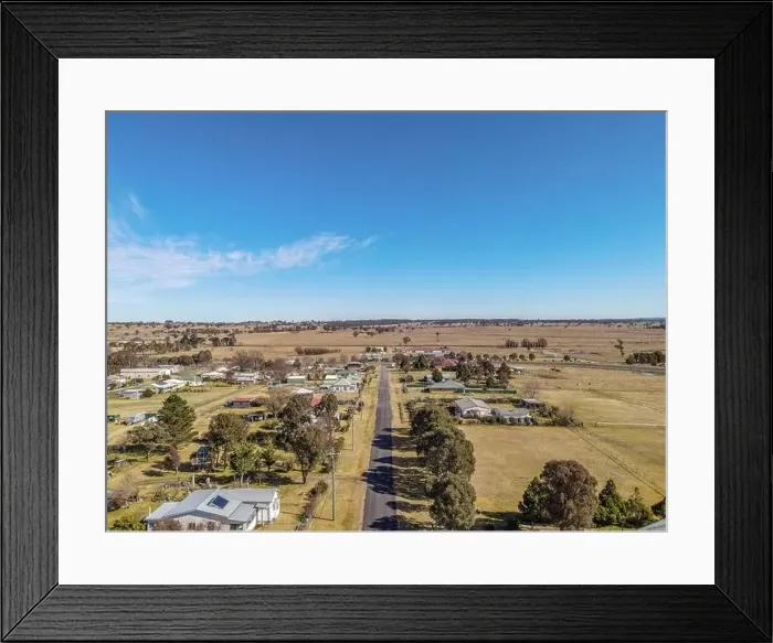 Framed Print : Aerial View at Deepwater, NSW, 2371, Australia, view of the town, buildings and surroundings Framed Print : Aerial View at Deepwater, NSW, 2371, Australia, view of the town, buildings and surroundings