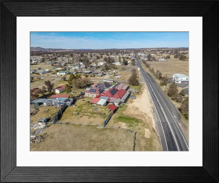 Framed Print : Aerial View at Deepwater, NSW, 2371, Australia, view of the town, buildings and surroundings Framed Print : Aerial View at Deepwater, NSW, 2371, Australia, view of the town, buildings and surroundings