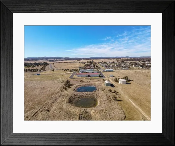 Framed Print : Aerial View at Deepwater, NSW, 2371, Australia, view of the town, buildings and surroundings Framed Print : Aerial View at Deepwater, NSW, 2371, Australia, view of the town, buildings and surroundings