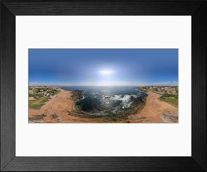Framed Print : 360 degree panoramic landscape panorama of beach in Oporto city Framed Print : 360 degree panoramic landscape panorama of beach in Oporto city