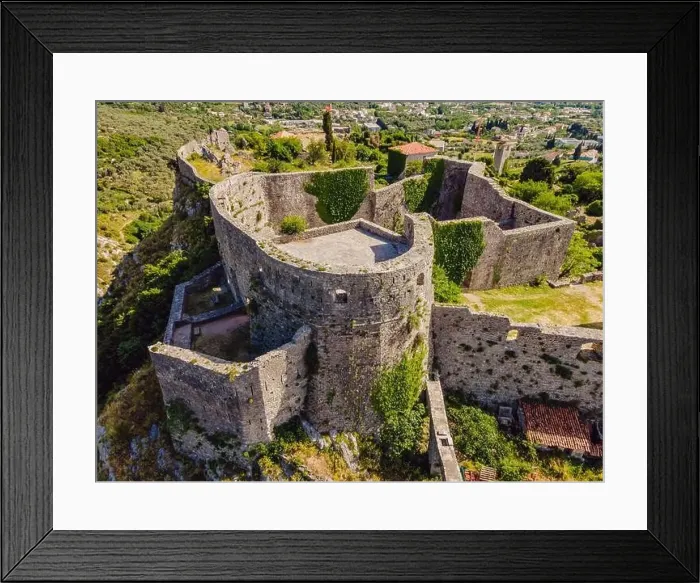 Framed Print : Old city. Sunny view of ruins of citadel in Stari Bar town near Bar city, Montenegro. Drone view Framed Print : Old city. Sunny view of ruins of citadel in Stari Bar town near Bar city, Montenegro. Drone view