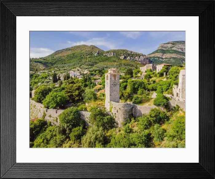 Framed Print : Old city. Sunny view of ruins of citadel in Stari Bar town near Bar city, Montenegro. Drone view Framed Print : Old city. Sunny view of ruins of citadel in Stari Bar town near Bar city, Montenegro. Drone view