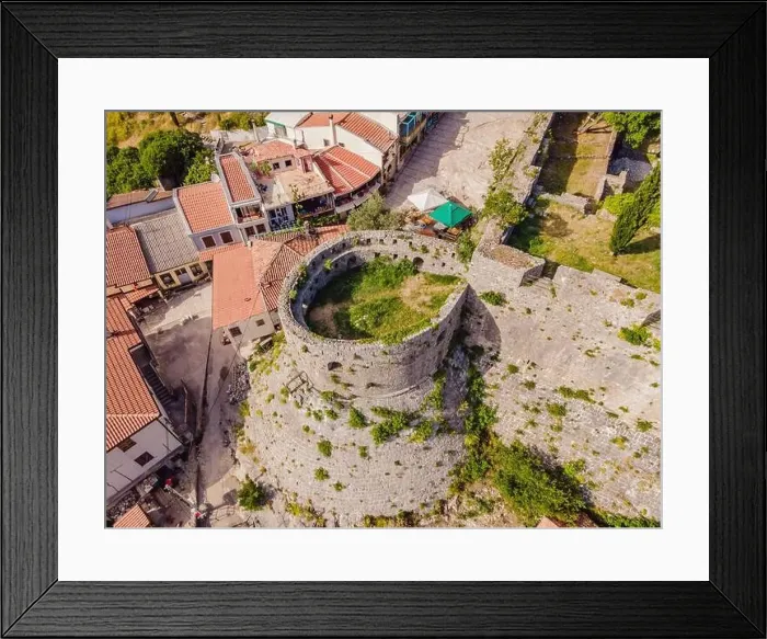 Framed Print : Old city. Sunny view of ruins of citadel in Stari Bar town near Bar city, Montenegro. Drone view Framed Print : Old city. Sunny view of ruins of citadel in Stari Bar town near Bar city, Montenegro. Drone view