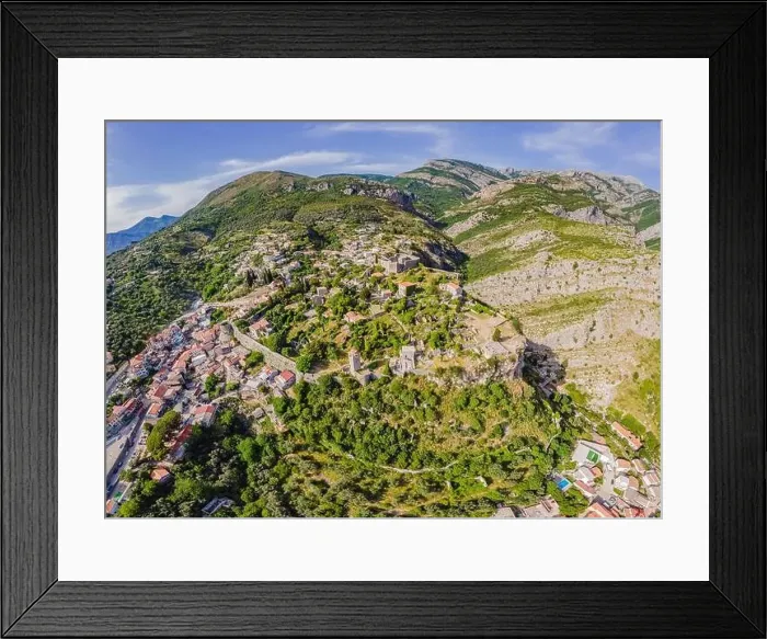 Framed Print : Old city. Sunny view of ruins of citadel in Stari Bar town near Bar city, Montenegro. Drone view Framed Print : Old city. Sunny view of ruins of citadel in Stari Bar town near Bar city, Montenegro. Drone view