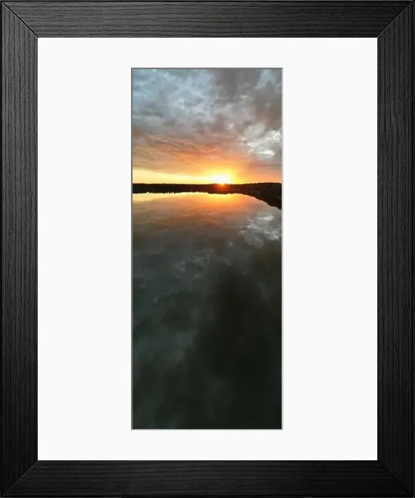 Framed Print : Aerial view, shot by a drone of a sunset at coast of the lake Framed Print : Aerial view, shot by a drone of a sunset at coast of the lake