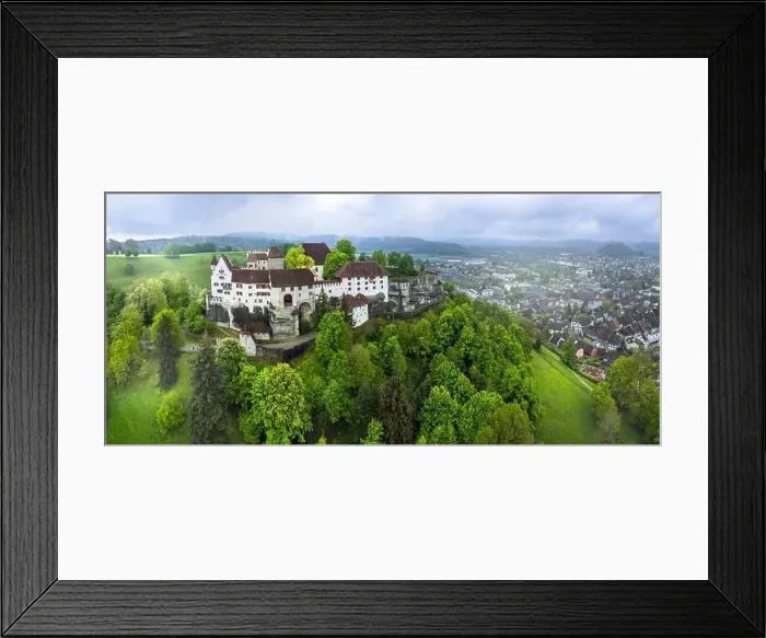 Framed Print : Great medieval historic castles of Switzerland - Lenzburg in the Canton of Aargau, aerial panoramic view Framed Print : Great medieval historic castles of Switzerland - Lenzburg in the Canton of Aargau, aerial panoramic view