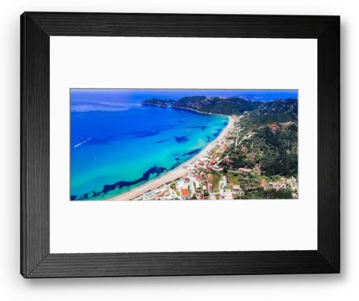 Framed Print : Best scenic beaches of Corfu island - long beach Agios Georgios Pagon in northern part Framed Print : Best scenic beaches of Corfu island - long beach Agios Georgios Pagon in northern part