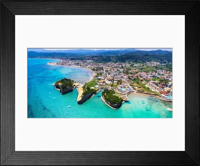 Framed Print : Ionian islands of Greece. aerial vird eye view of stunning Canal d'amour In Sidari resort