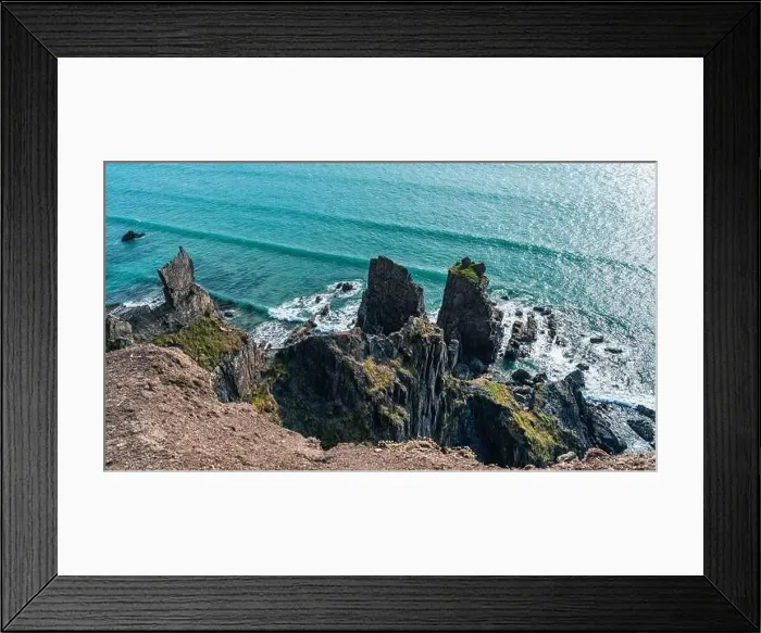 Framed Print : Cliffs on the Sandymouth Bay Beach from a drone, National Trust, Bude, Cornwall, England, Europe Framed Print : Cliffs on the Sandymouth Bay Beach from a drone, National Trust, Bude, Cornwall, England, Europe