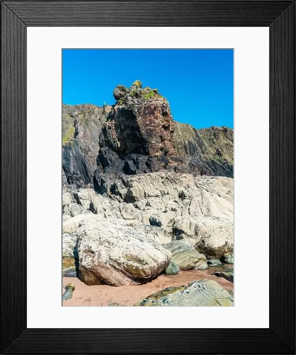 Framed Print : Cliffs on the Sandymouth Bay Beach from a drone, National Trust, Bude, Cornwall, England, Europe Framed Print : Cliffs on the Sandymouth Bay Beach from a drone, National Trust, Bude, Cornwall, England, Europe