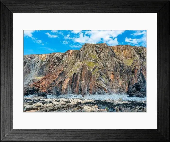 Framed Print : Cliffs on the Sandymouth Bay Beach from a drone, National Trust, Bude, Cornwall, England, Europe Framed Print : Cliffs on the Sandymouth Bay Beach from a drone, National Trust, Bude, Cornwall, England, Europe