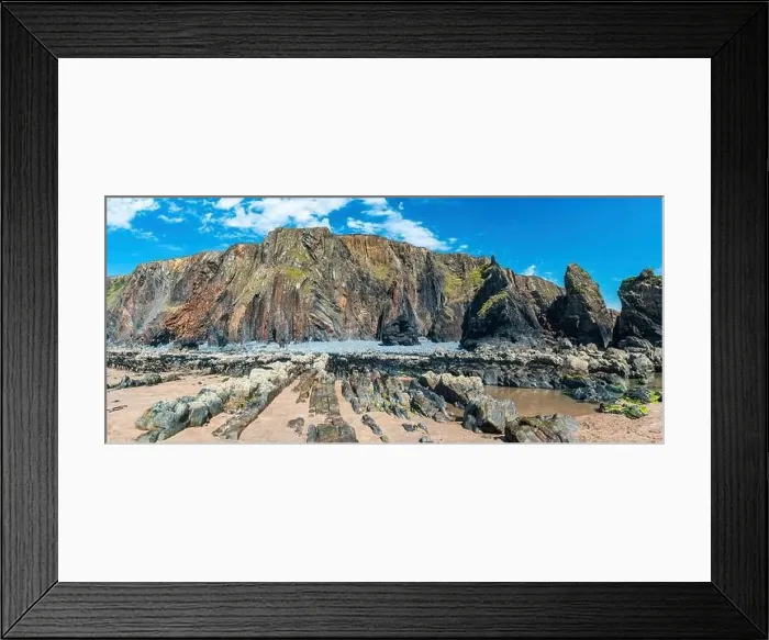 Framed Print : Cliffs on the Sandymouth Bay Beach from a drone, National Trust, Bude, Cornwall, England, Europe Framed Print : Cliffs on the Sandymouth Bay Beach from a drone, National Trust, Bude, Cornwall, England, Europe