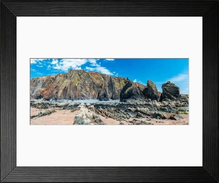 Framed Print : Cliffs on the Sandymouth Bay Beach from a drone, National Trust, Bude, Cornwall, England, Europe Framed Print : Cliffs on the Sandymouth Bay Beach from a drone, National Trust, Bude, Cornwall, England, Europe