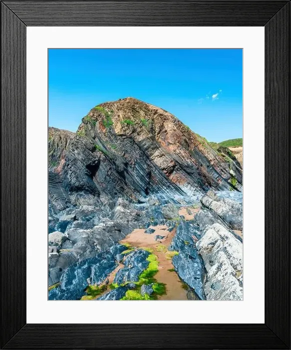Framed Print : Cliffs on the Sandymouth Bay Beach from a drone, National Trust, Bude, Cornwall, England, Europe