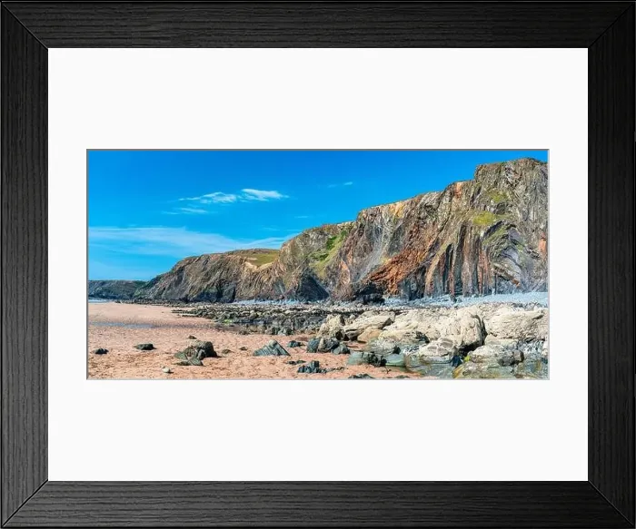 Framed Print : Cliffs on the Sandymouth Bay Beach from a drone, National Trust, Bude, Cornwall, England, Europe Framed Print : Cliffs on the Sandymouth Bay Beach from a drone, National Trust, Bude, Cornwall, England, Europe