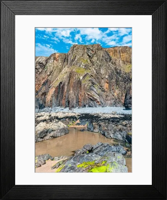 Framed Print : Cliffs on the Sandymouth Bay Beach from a drone, National Trust, Bude, Cornwall, England, Europe Framed Print : Cliffs on the Sandymouth Bay Beach from a drone, National Trust, Bude, Cornwall, England, Europe