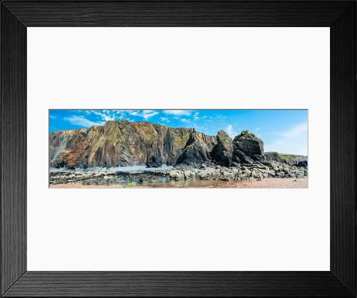 Framed Print : Cliffs on the Sandymouth Bay Beach from a drone, National Trust, Bude, Cornwall, England, Europe Framed Print : Cliffs on the Sandymouth Bay Beach from a drone, National Trust, Bude, Cornwall, England, Europe