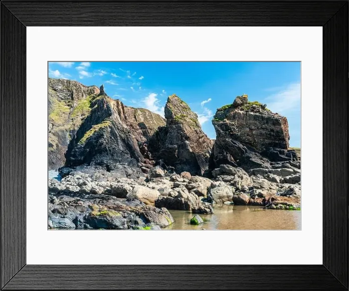 Framed Print : Cliffs on the Sandymouth Bay Beach from a drone, National Trust, Bude, Cornwall, England, Europe Framed Print : Cliffs on the Sandymouth Bay Beach from a drone, National Trust, Bude, Cornwall, England, Europe