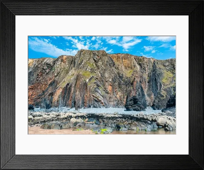 Framed Print : Cliffs on the Sandymouth Bay Beach from a drone, National Trust, Bude, Cornwall, England, Europe Framed Print : Cliffs on the Sandymouth Bay Beach from a drone, National Trust, Bude, Cornwall, England, Europe