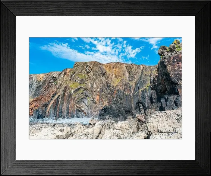 Framed Print : Cliffs on the Sandymouth Bay Beach from a drone, National Trust, Bude, Cornwall, England, Europe Framed Print : Cliffs on the Sandymouth Bay Beach from a drone, National Trust, Bude, Cornwall, England, Europe