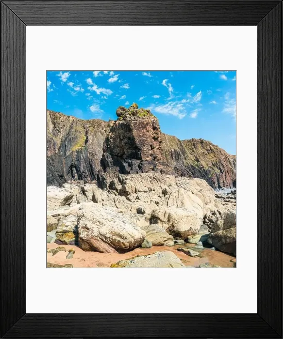 Framed Print : Cliffs on the Sandymouth Bay Beach from a drone, National Trust, Bude, Cornwall, England, Europe