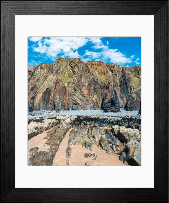 Framed Print : Cliffs on the Sandymouth Bay Beach from a drone, National Trust, Bude, Cornwall, England, Europe Framed Print : Cliffs on the Sandymouth Bay Beach from a drone, National Trust, Bude, Cornwall, England, Europe
