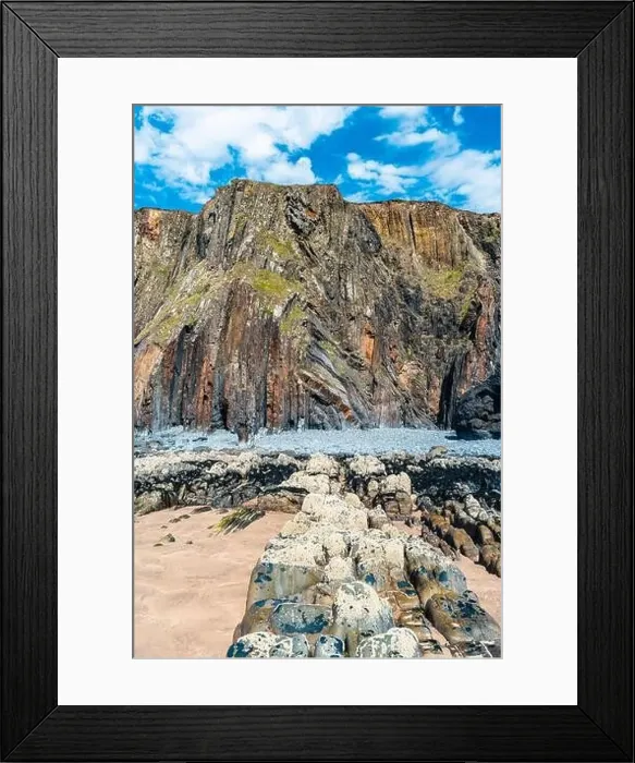 Framed Print : Cliffs on the Sandymouth Bay Beach from a drone, National Trust, Bude, Cornwall, England, Europe