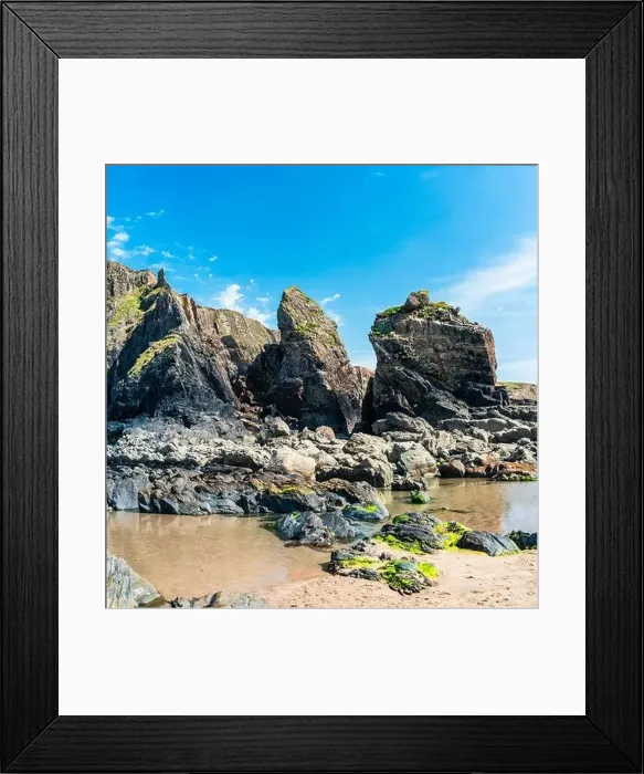Framed Print : Cliffs on the Sandymouth Bay Beach from a drone, National Trust, Bude, Cornwall, England, Europe Framed Print : Cliffs on the Sandymouth Bay Beach from a drone, National Trust, Bude, Cornwall, England, Europe