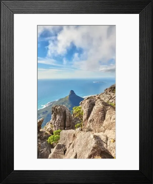 Framed Print : Aerial view of table Mountain in South Africa on a sunny day with copy space Framed Print : Aerial view of table Mountain in South Africa on a sunny day with copy space
