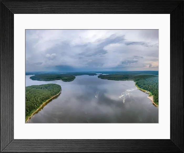 Framed Print : Big lake with green shores in bright sun light Framed Print : Big lake with green shores in bright sun light