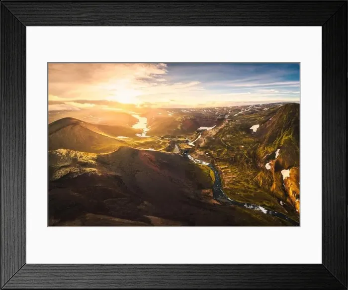 Framed Print : Aerial drone view of sunset over mysterious volcanic crater Framed Print : Aerial drone view of sunset over mysterious volcanic crater