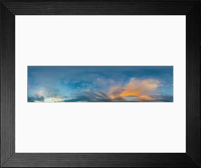 Framed Print : Dark blue sunset sky panorama with golden Cumulus clouds Framed Print : Dark blue sunset sky panorama with golden Cumulus clouds